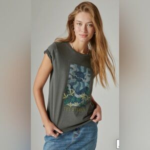 Lucky Brand THE STONER embroidered 100% cotton gray crew neck t-shirt